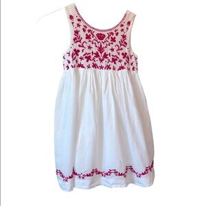 Tahari Sun Dress Tank with Button Back White with Red Embroidery Sleeveless Sz 6